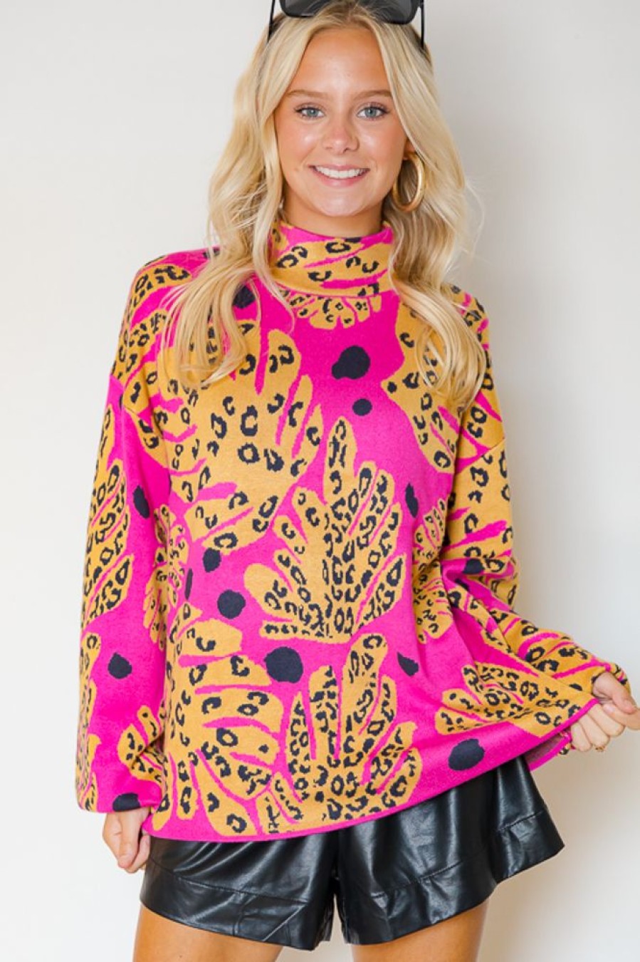 Fate 3/4 & Long Sleeve | Puff Sleeve Audrey Sweater, Fuchsia