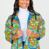 Davi & Dani Jackets / Coats / Vests / Blazers | Quilted Floral Jacket, Blue Multi