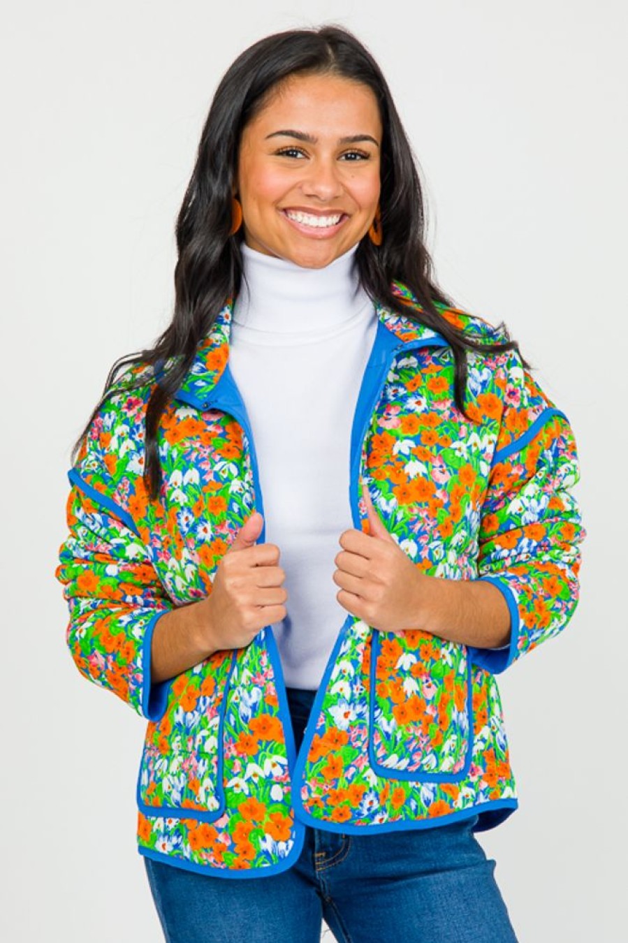 Davi & Dani Jackets / Coats / Vests / Blazers | Quilted Floral Jacket, Blue Multi