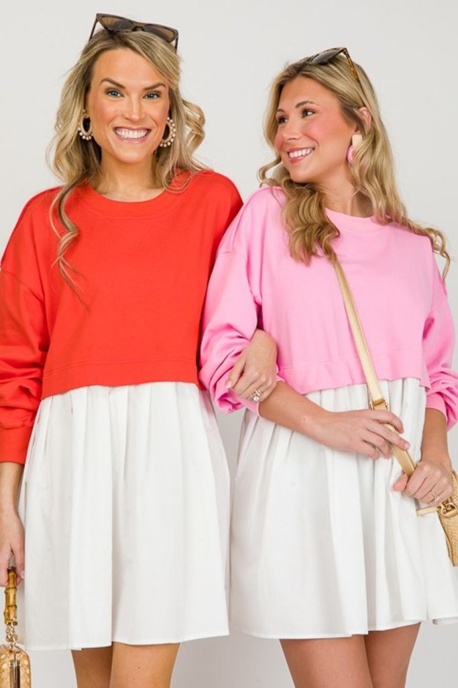 In The Beginning Dresses W/ Sleeves | French Terry Contrast Dress, Pink