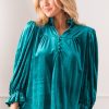 Umgee 3/4 & Long Sleeve | Glynn Velvet Top, Hunter Green