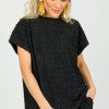 See and Be Seen Short Sleeve & Sleeveless | Metallic Texture Top, Black