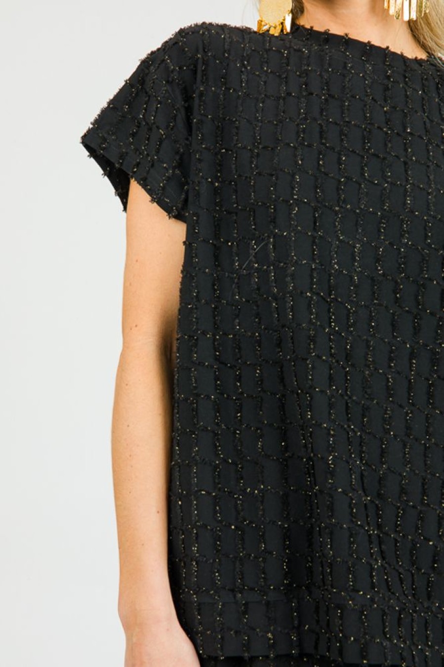 See and Be Seen Short Sleeve & Sleeveless | Metallic Texture Top, Black