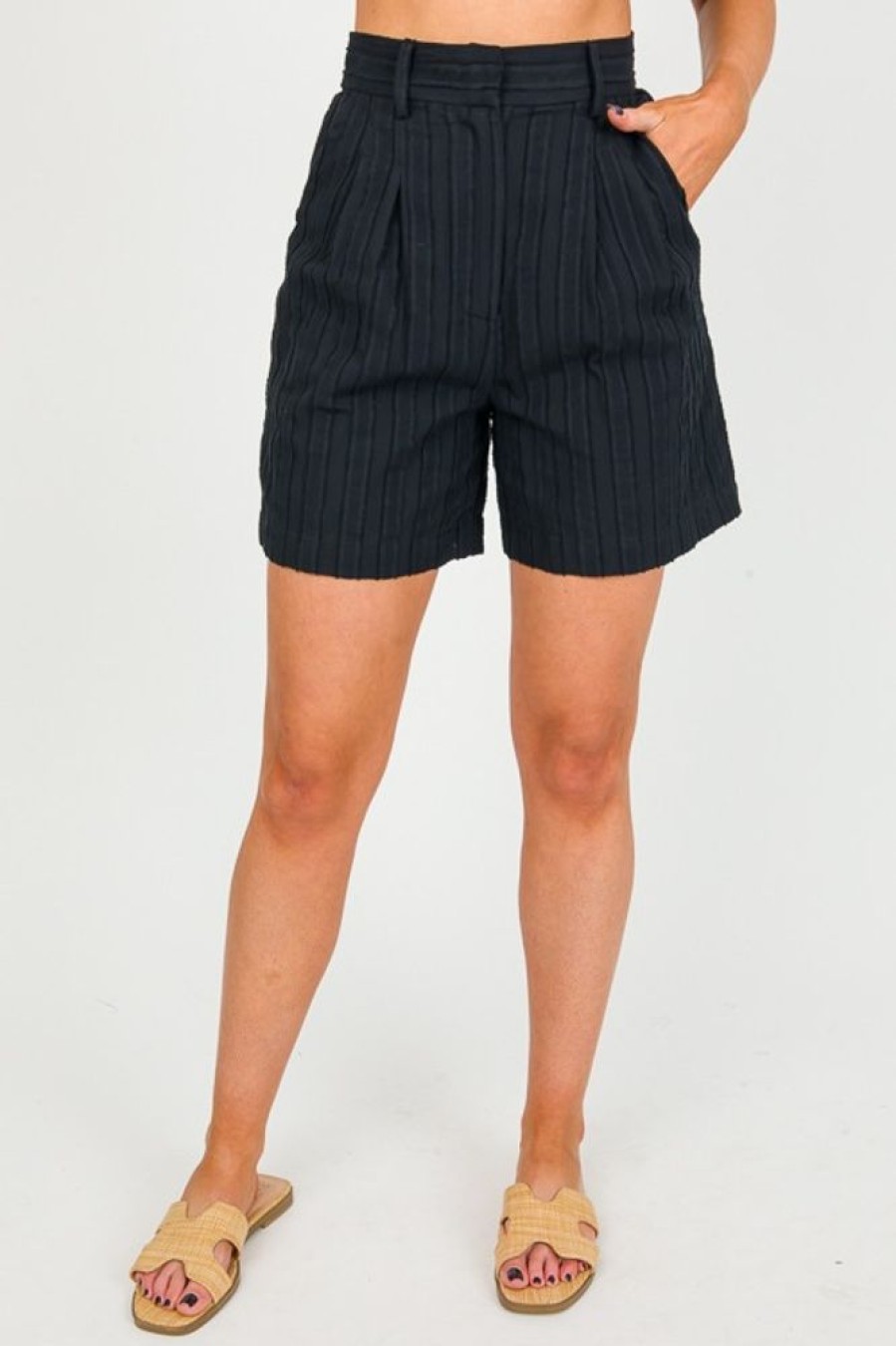 Skies Are Blue Shorts | Stripe Texture Shorts, Black