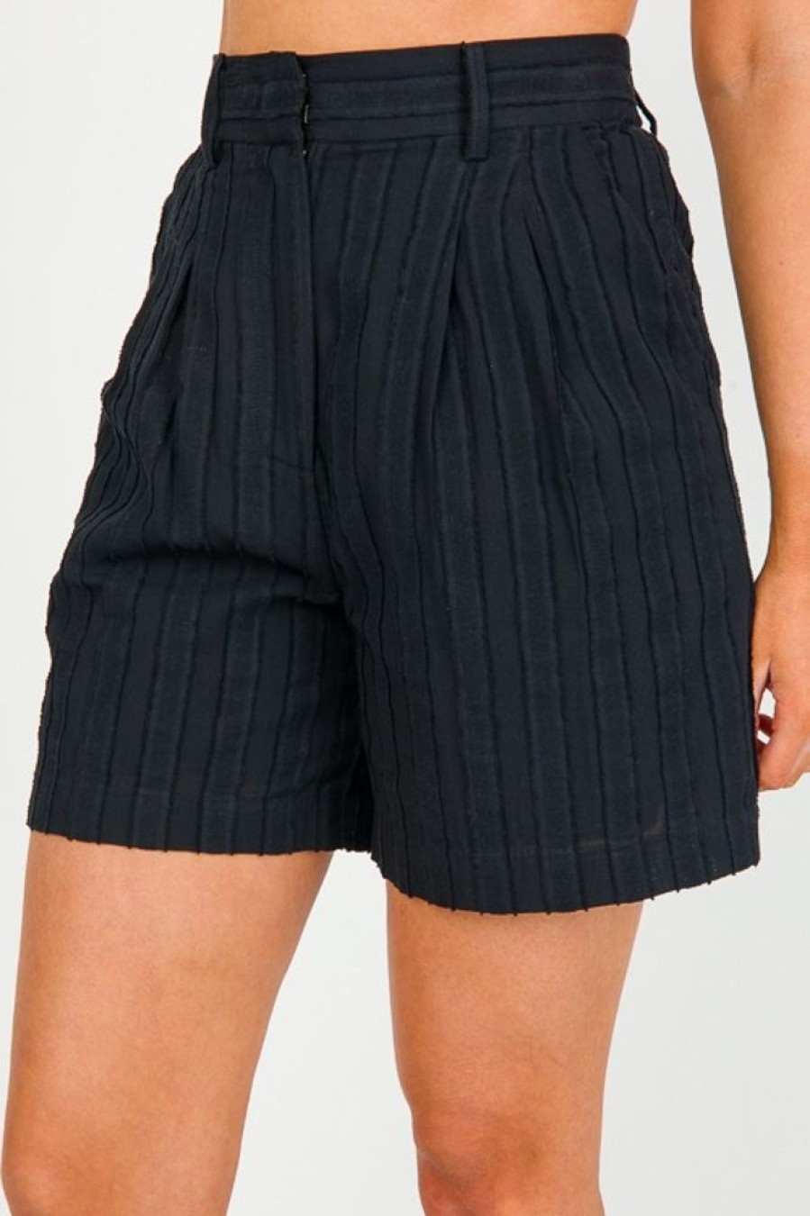 Skies Are Blue Shorts | Stripe Texture Shorts, Black