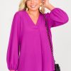 First Love 3/4 & Long Sleeve | Crinkle Texture Blouse, Magenta