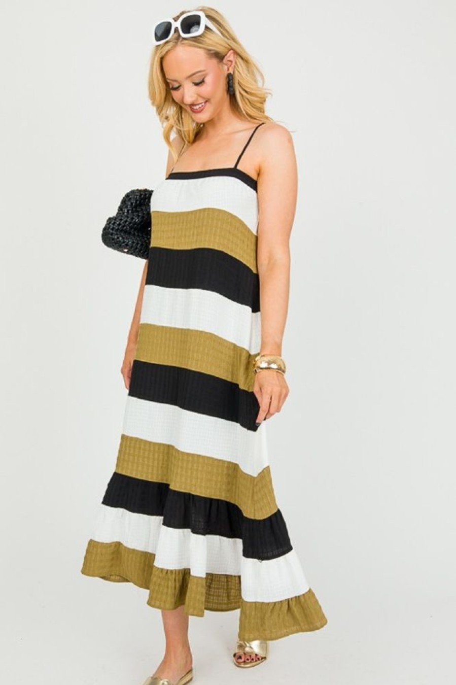 Pretty Follies Maxi & Midi | Checkered Stripes Midi, Olive