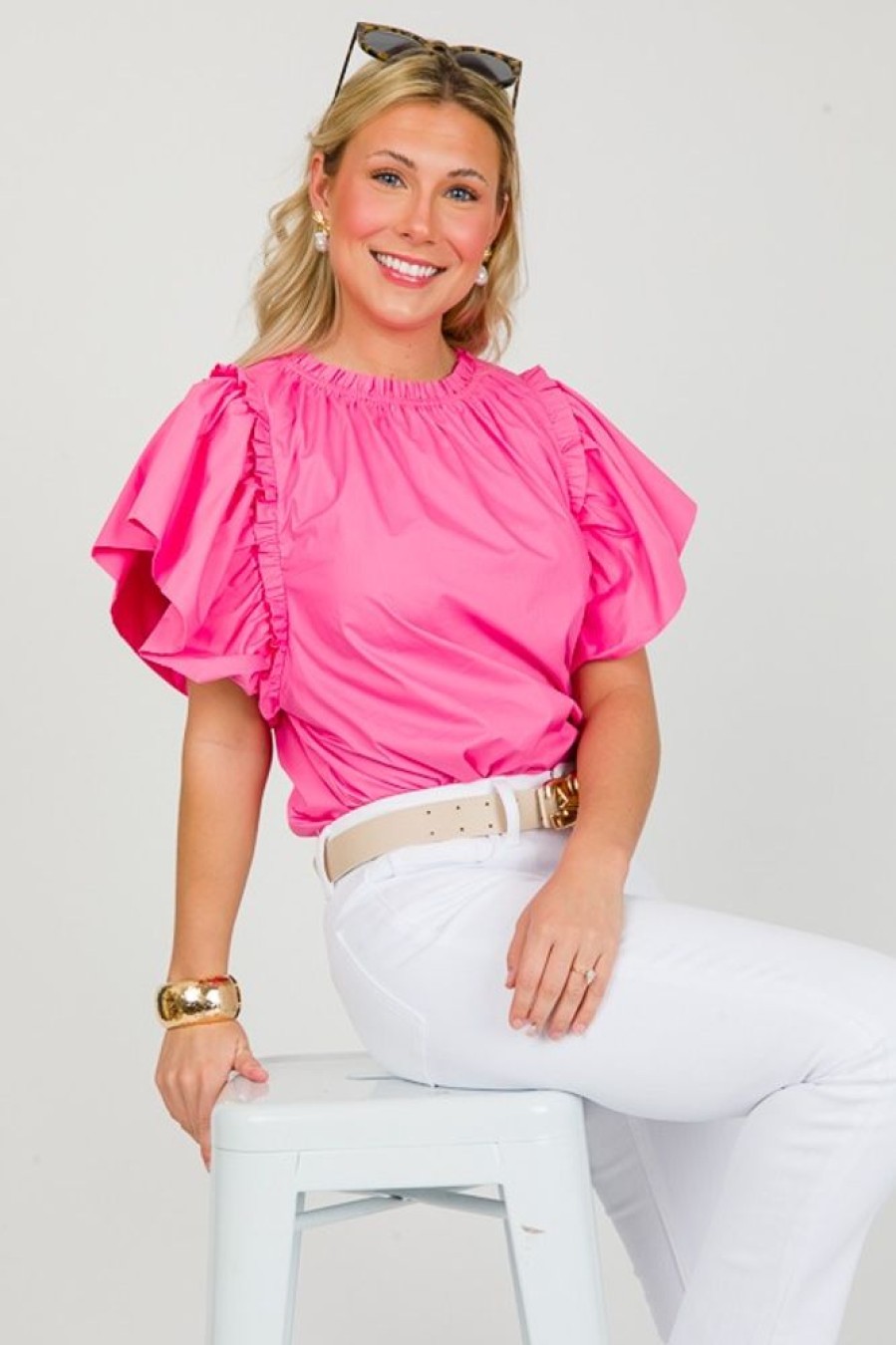 Oddi Short Sleeve & Sleeveless | Tracy Poplin Top, Pink