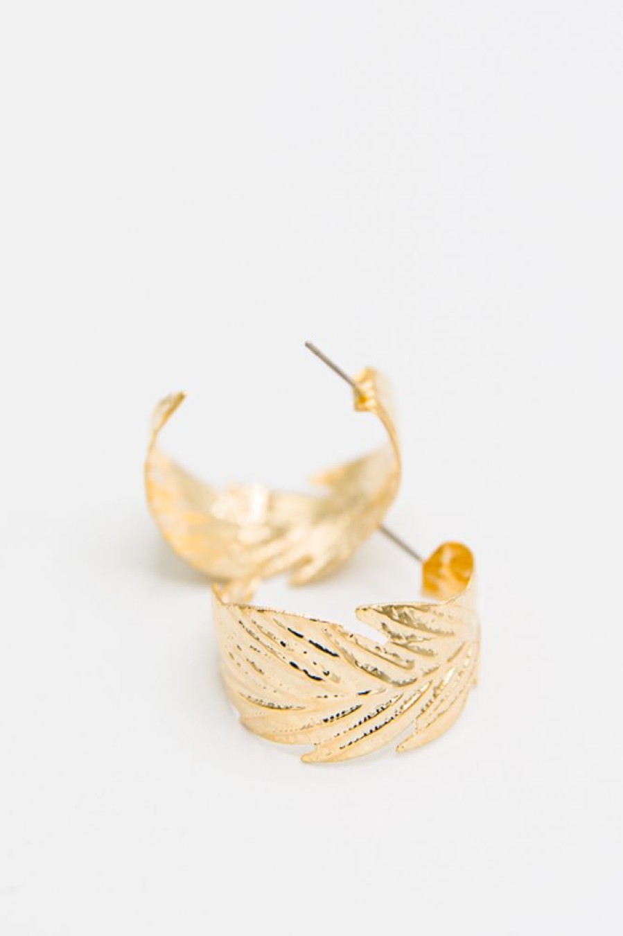 Golden Stella Jewelry | Leaf Textured Hoops, Gold