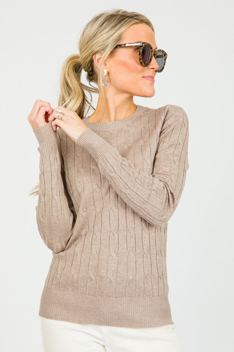 Cielo 3/4 & Long Sleeve | Twisted Cable Sweater, Camel