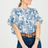 Entro Short Sleeve & Sleeveless | Toile Button Up Blouse, Blue