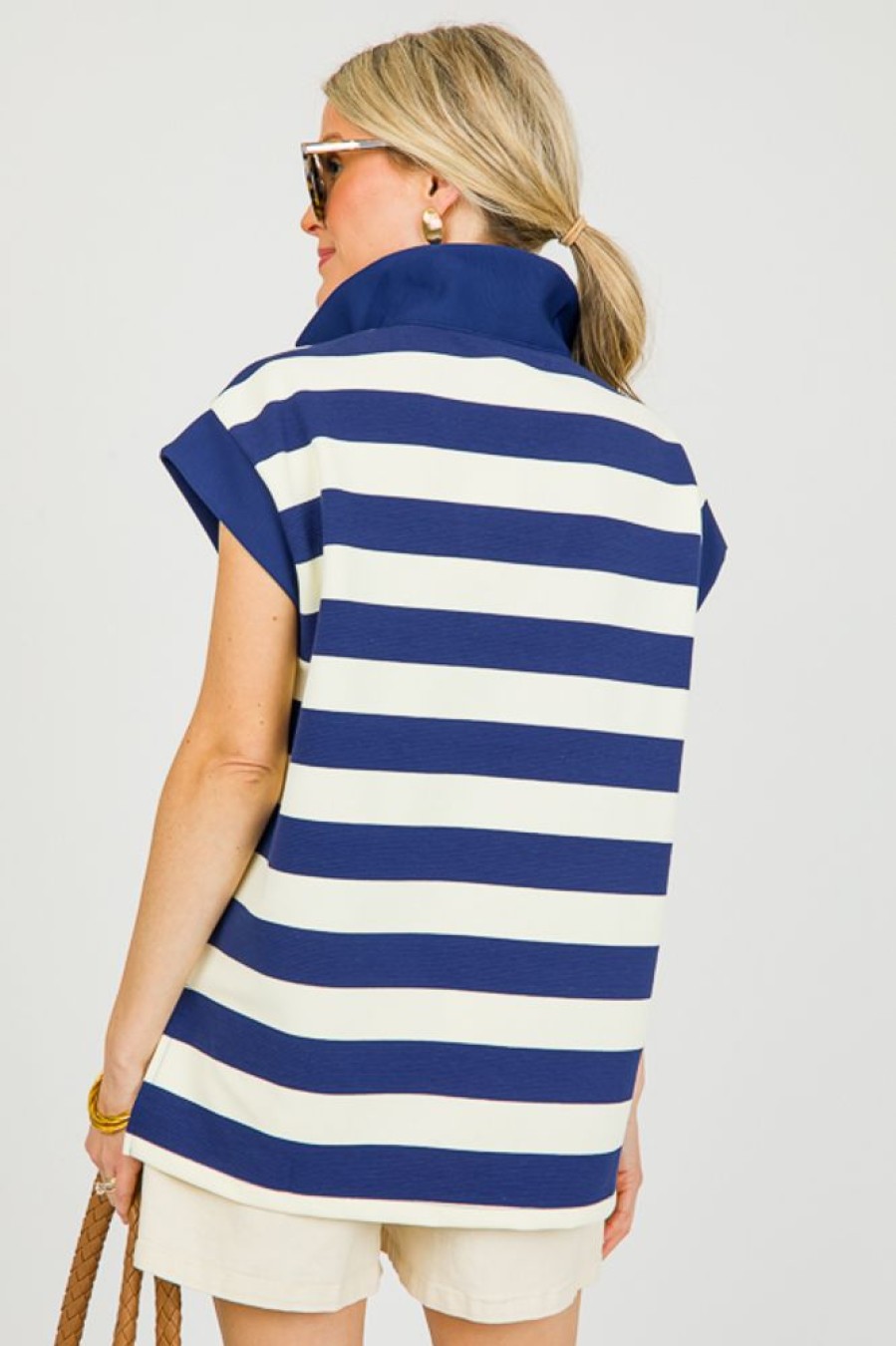 Entro Short Sleeve & Sleeveless | Danny Stripe Top, Navy