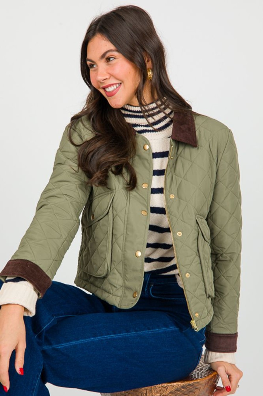 FASHION district LA Jackets / Coats / Vests / Blazers | Corded Trim Quilted Jacket, Olive