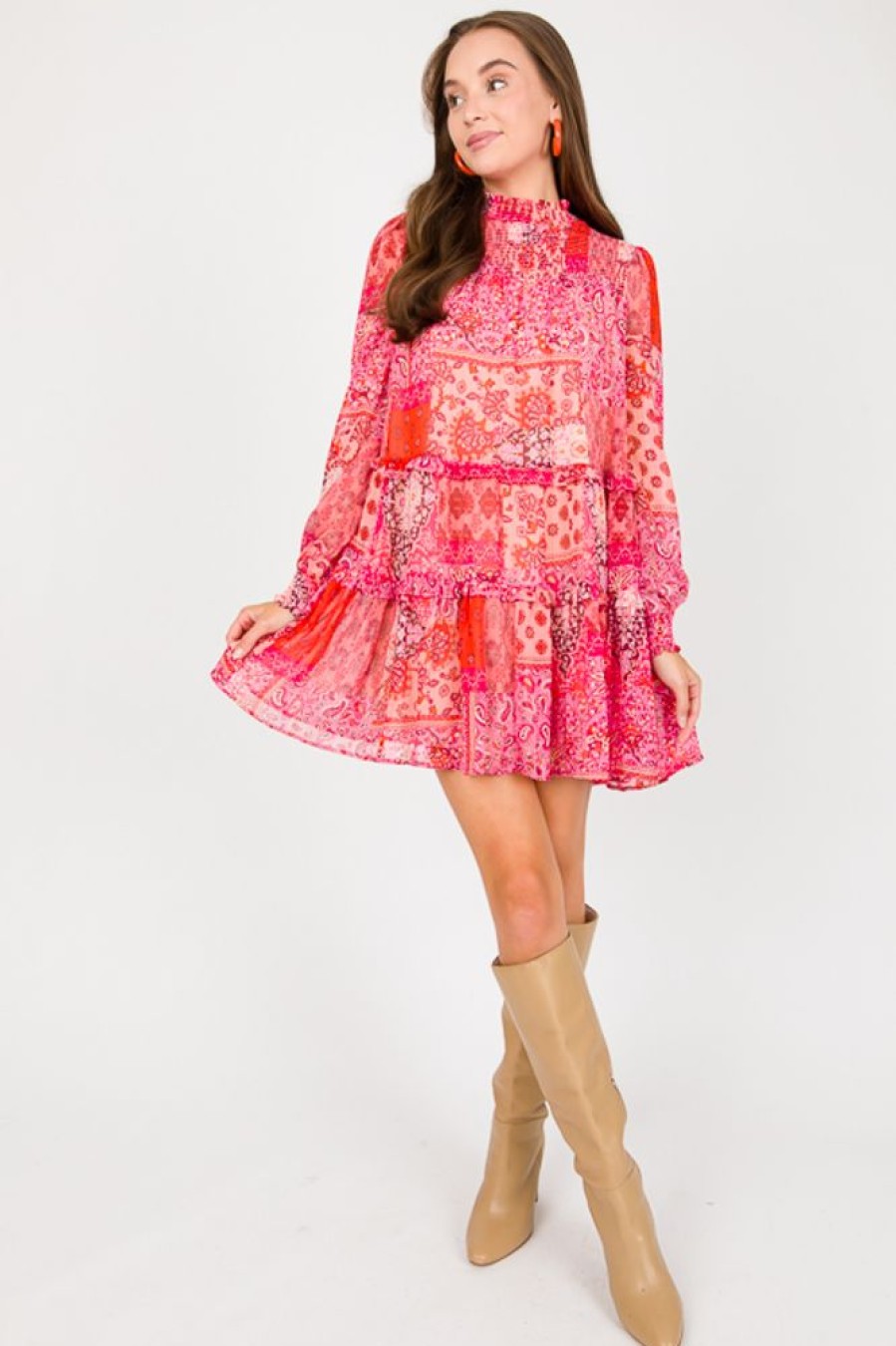 Fate by lfd Dresses W/ Sleeves | Paisley Patchwork Dress, Pink