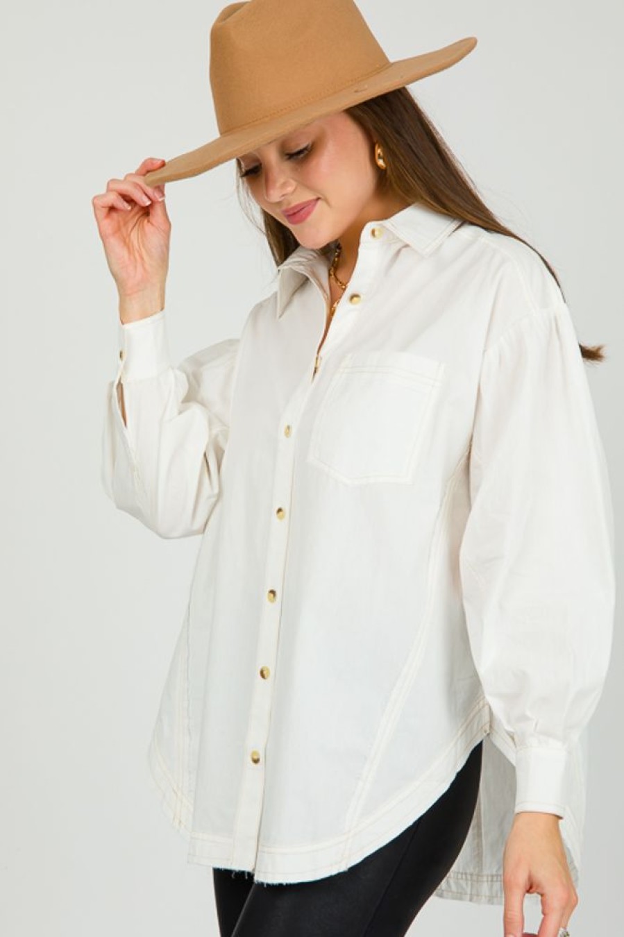 Sweet Lovely 3/4 & Long Sleeve | Contrast Stitch Shirt, Ivory