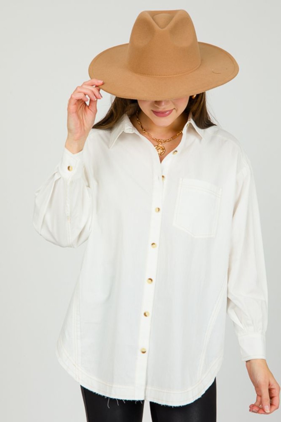 Sweet Lovely 3/4 & Long Sleeve | Contrast Stitch Shirt, Ivory