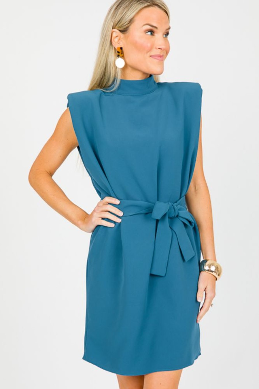 Olivaceous Sleeveless | Blair Belted Dress, Blue