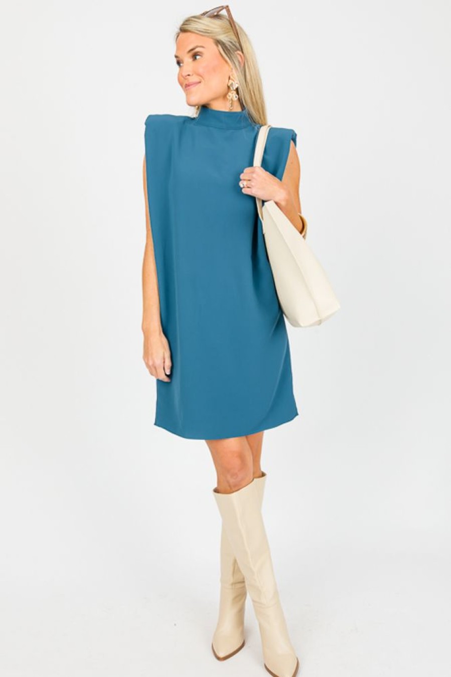 Olivaceous Sleeveless | Blair Belted Dress, Blue