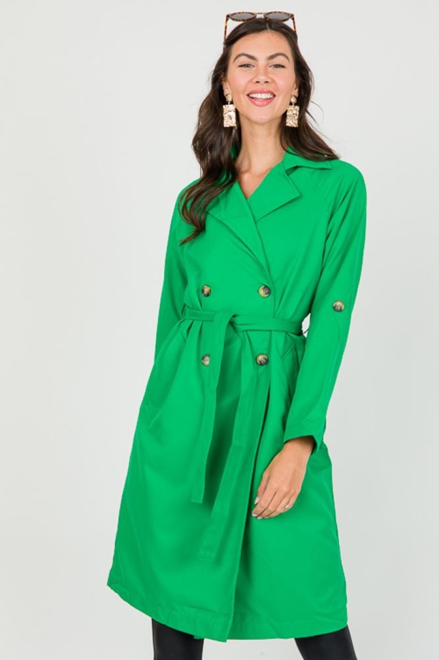 Ellison Jackets / Coats / Vests / Blazers | Belted Trench Coat, Kelly Green