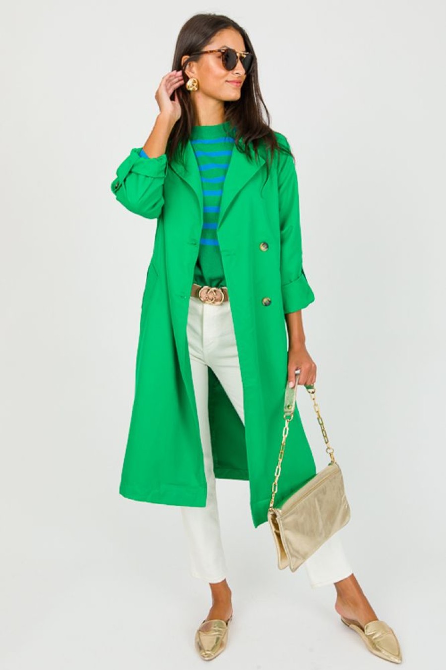 Ellison Jackets / Coats / Vests / Blazers | Belted Trench Coat, Kelly Green