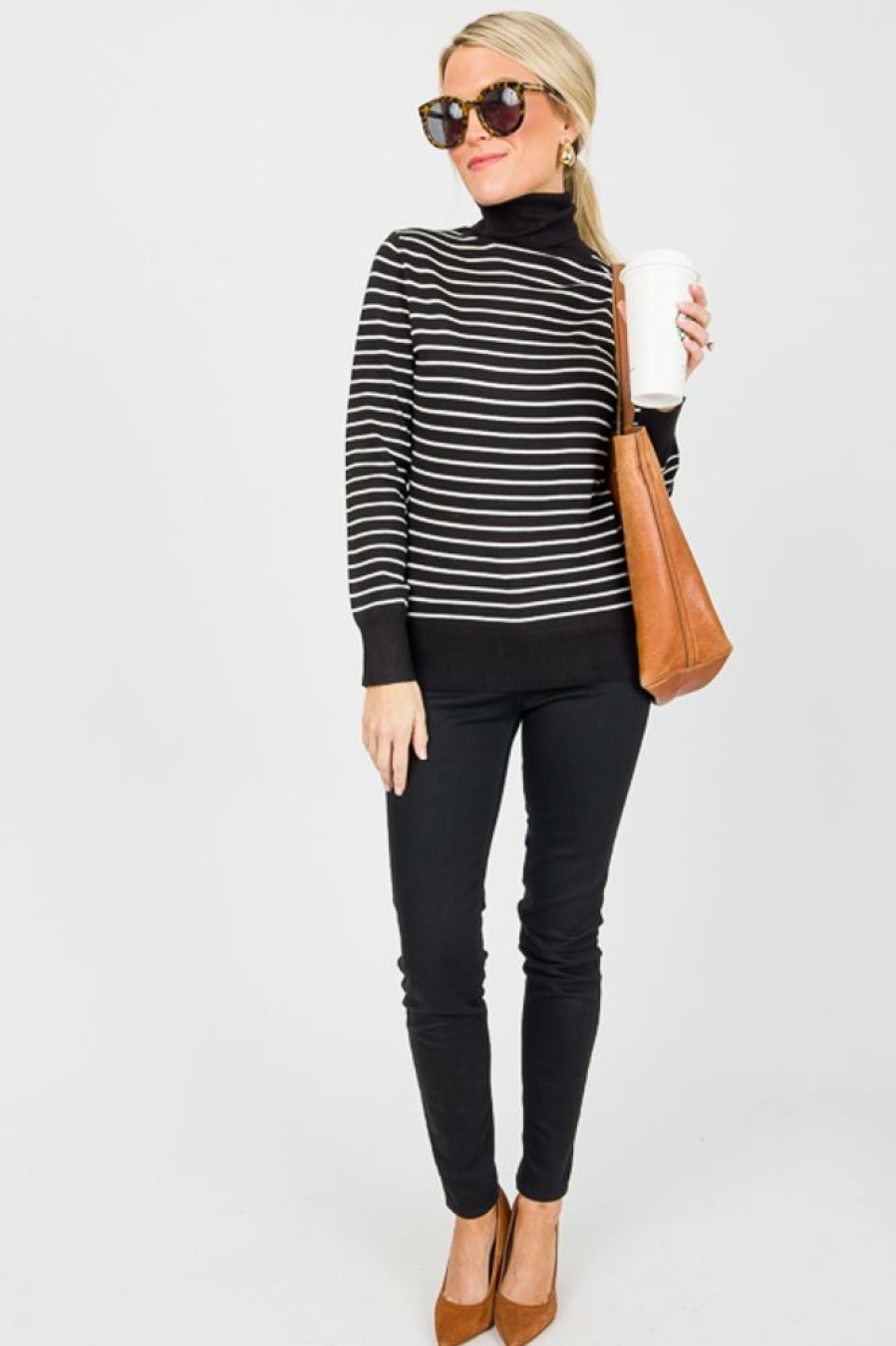 Cielo 3/4 & Long Sleeve | Simple Turtleneck, Black Stripe