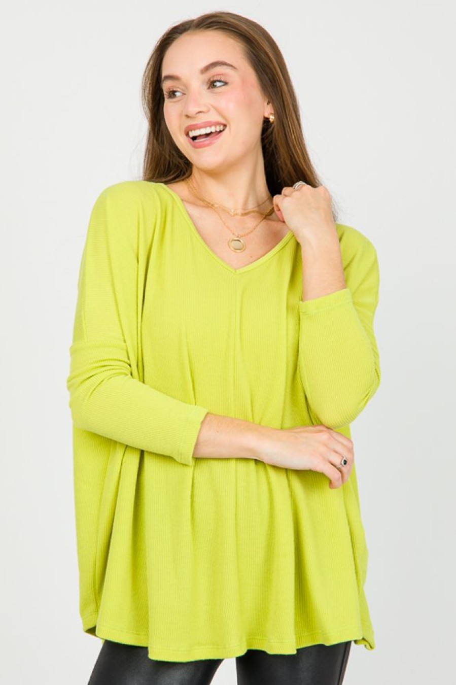 be stage 3/4 & Long Sleeve | Ribbed Dolman Top, Lime