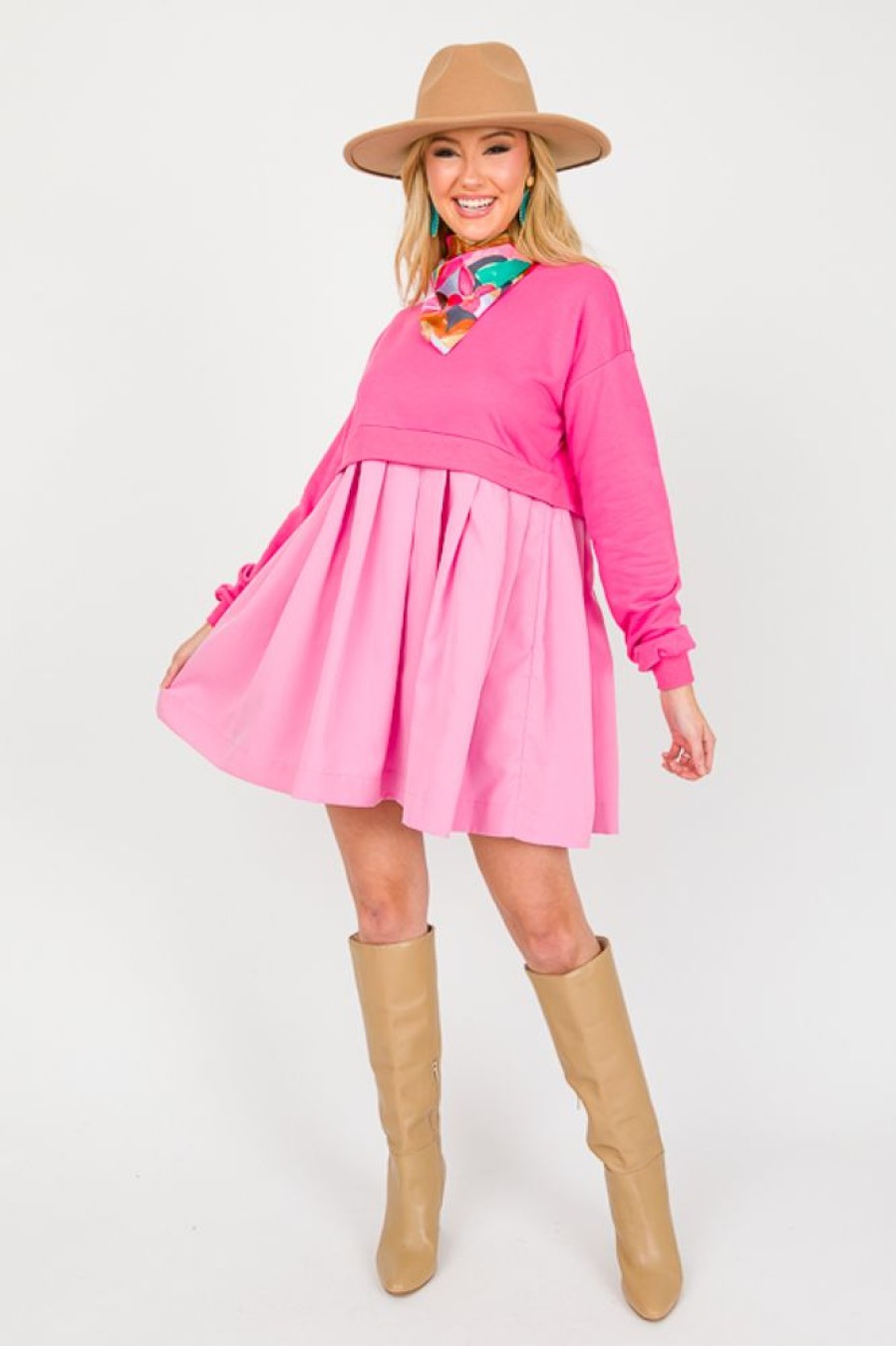 Ces Femme Dresses W/ Sleeves | Contrast Dress, Pink