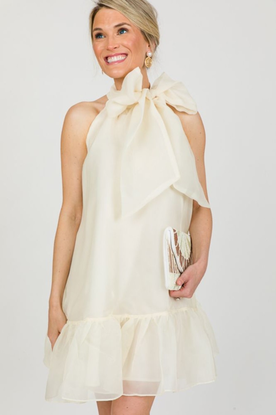 Mable White & Ivory | Organza Bow Dress, Cream