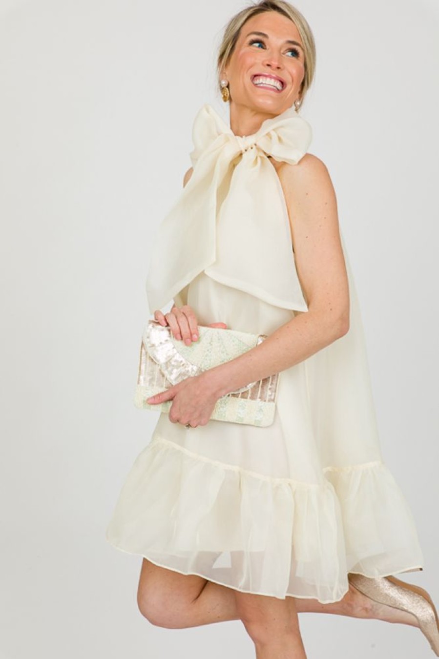 Mable White & Ivory | Organza Bow Dress, Cream