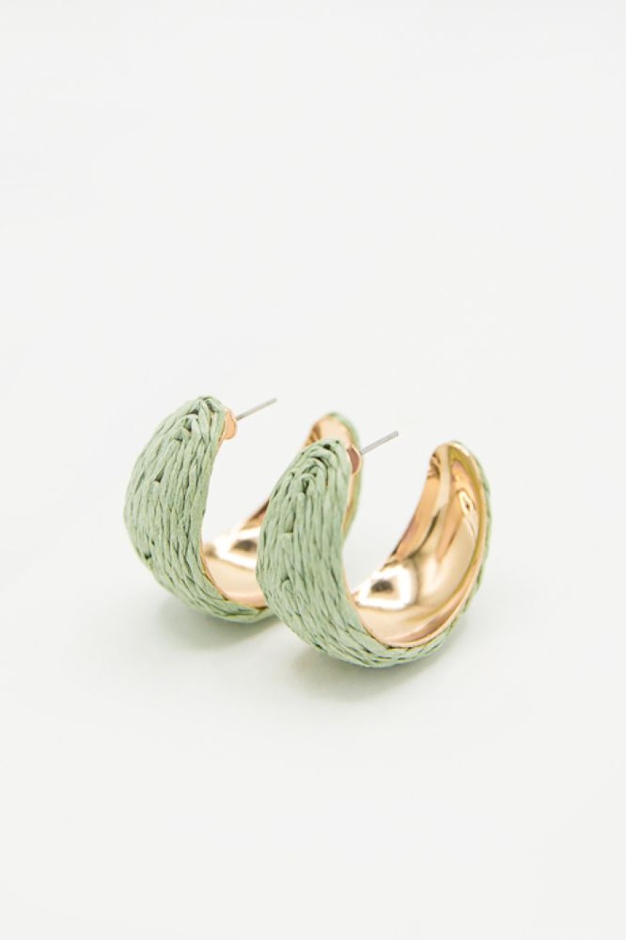 Golden Stella Jewelry | Raffia Hoops, Sage