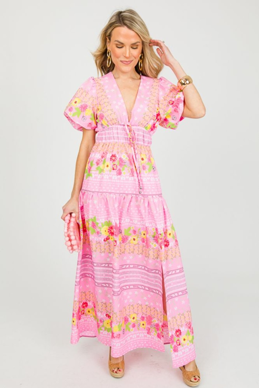 Entro Maxi & Midi | Border Print Floral Maxi, Bubblegum