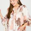 Jodifl 3/4 & Long Sleeve | Dye Print Satin Blouse, Mauve