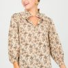 First Love 3/4 & Long Sleeve | Ruffle Collar Floral Blouse, Taupe