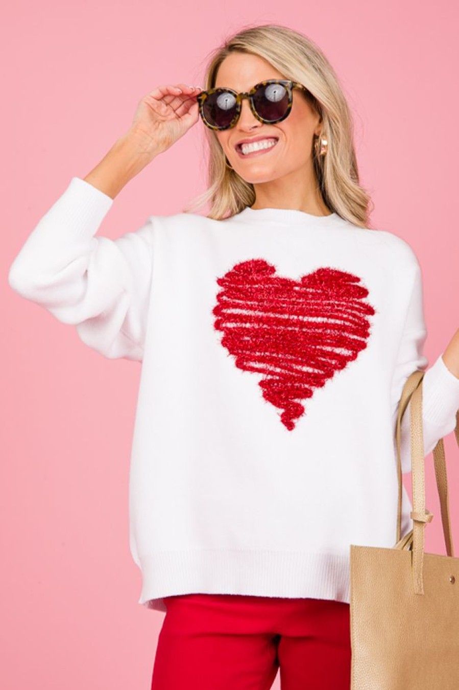 Main Strip Appareal 3/4 & Long Sleeve | Tinsel Heart Sweater, White