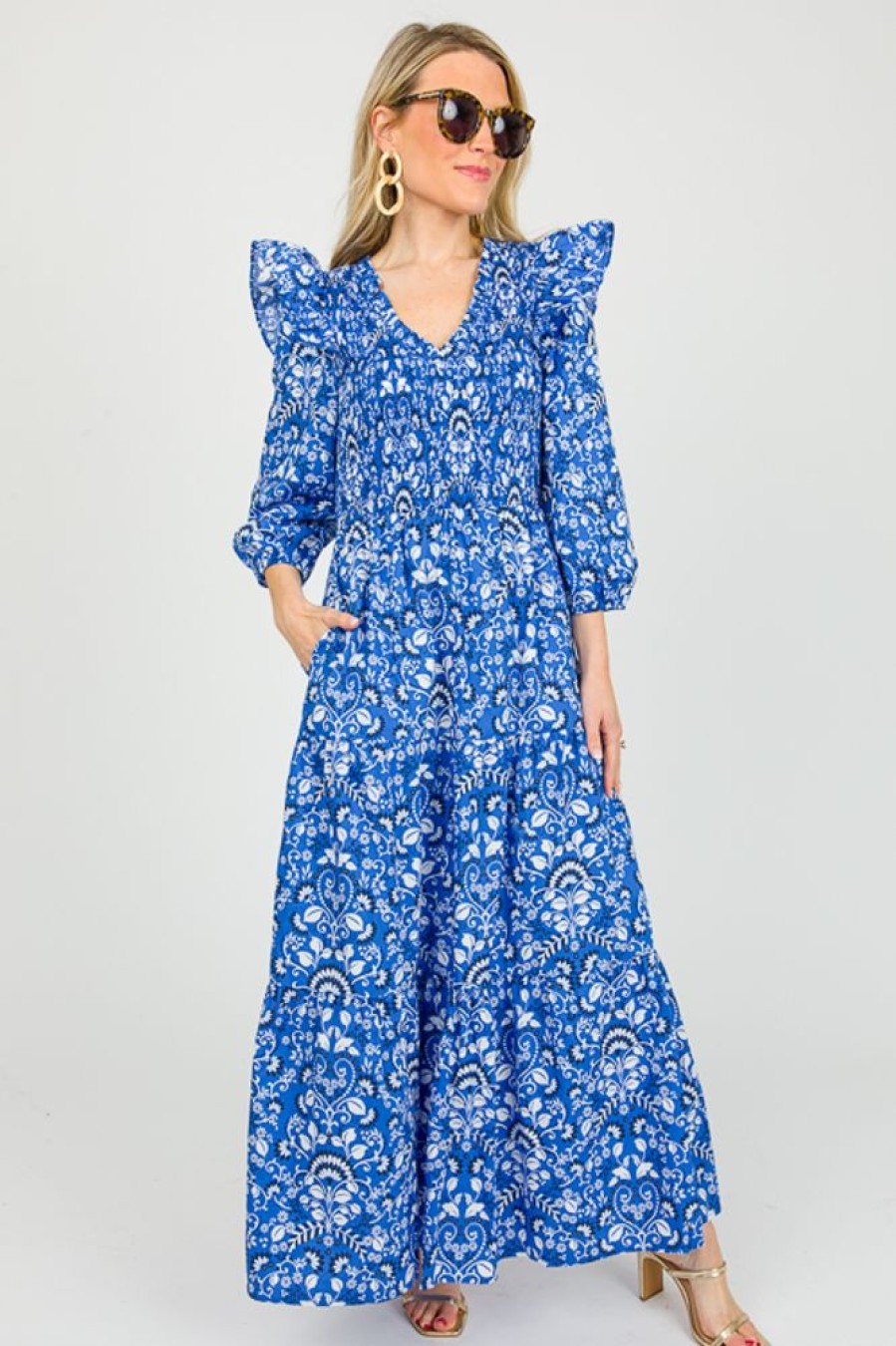 Sugar Lips Maxi & Midi | Lulu Floral Smock Maxi, Lt. Blue