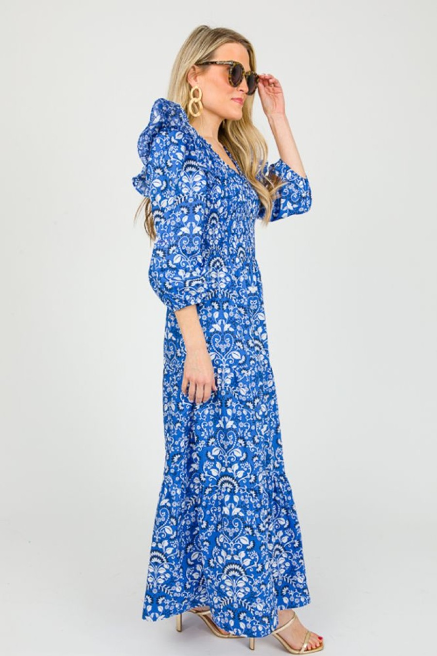 Sugar Lips Maxi & Midi | Lulu Floral Smock Maxi, Lt. Blue