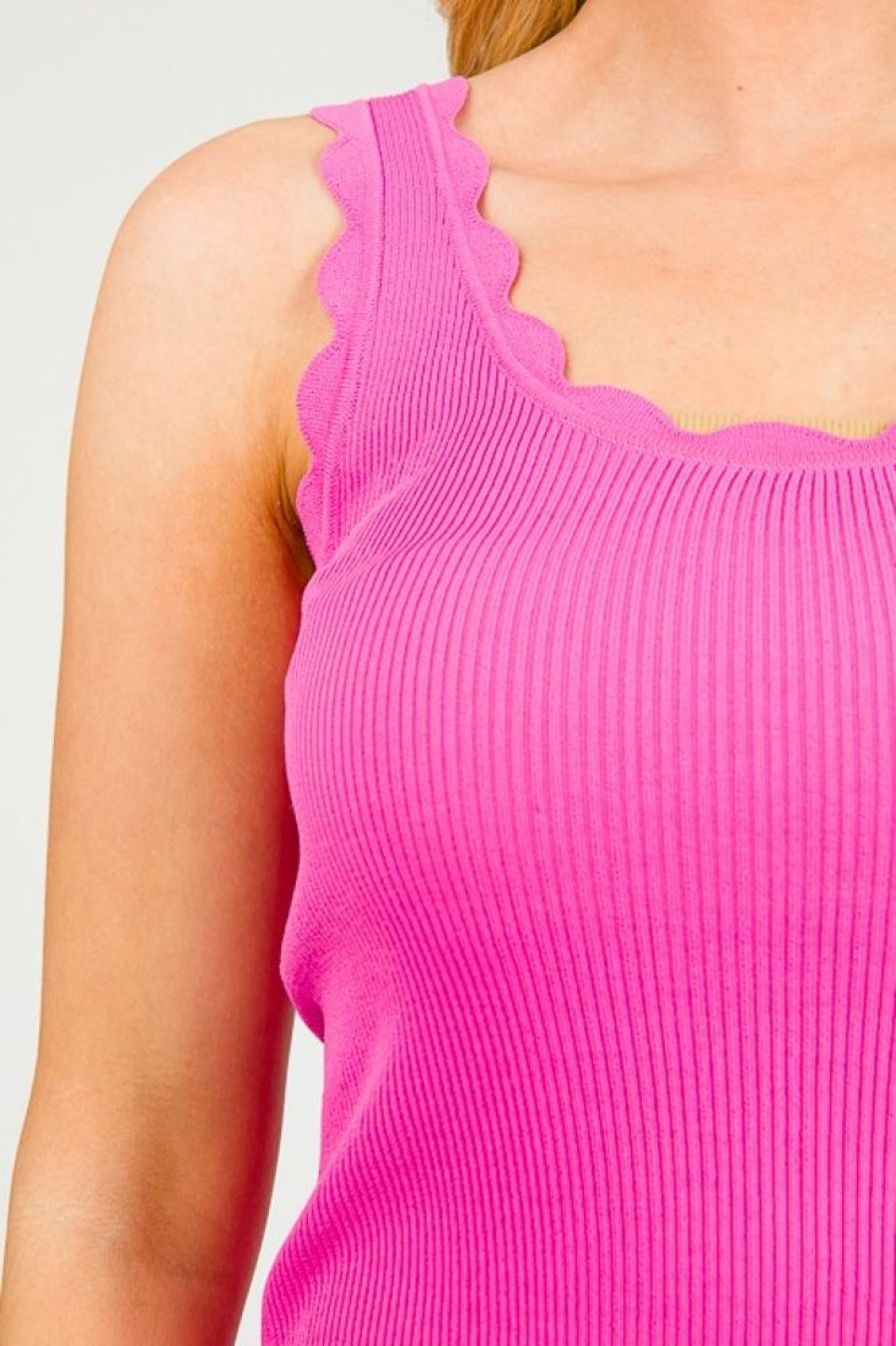 Entro Short Sleeve & Sleeveless | Scalloped Rib Tank, Pink