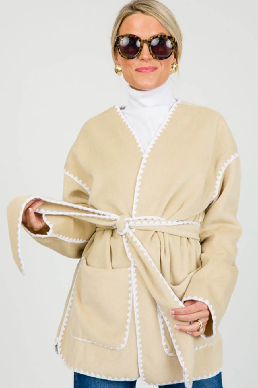 Blu Pepper 3/4 & Long Sleeve | Rachel Belted Cardigan, Camel