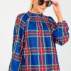 Sugar Lips 3/4 & Long Sleeve | Tartan Plaid Blouse, Navy