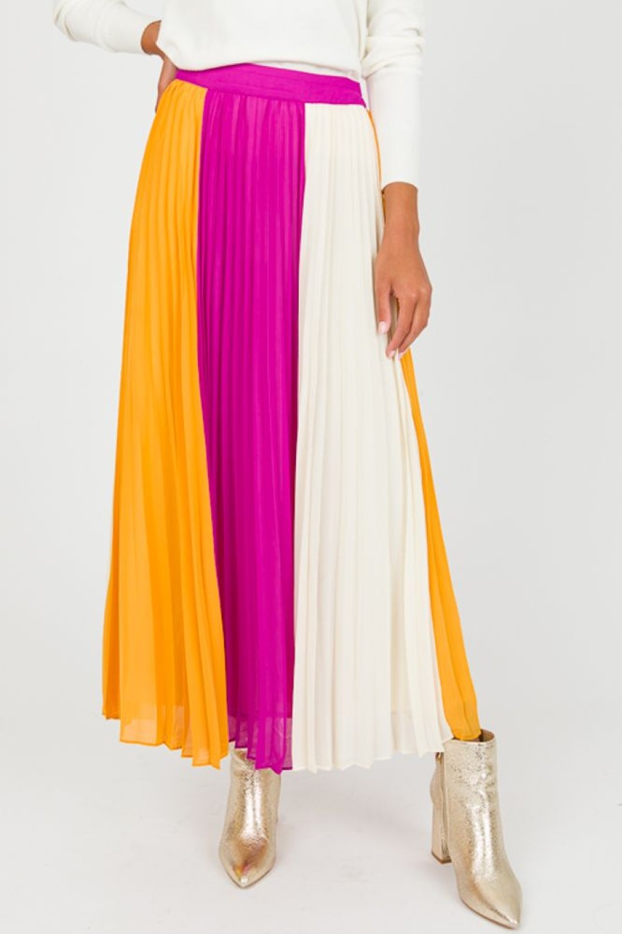 Skies Are Blue Skirts | Colorblock Pleats Midi Skirt