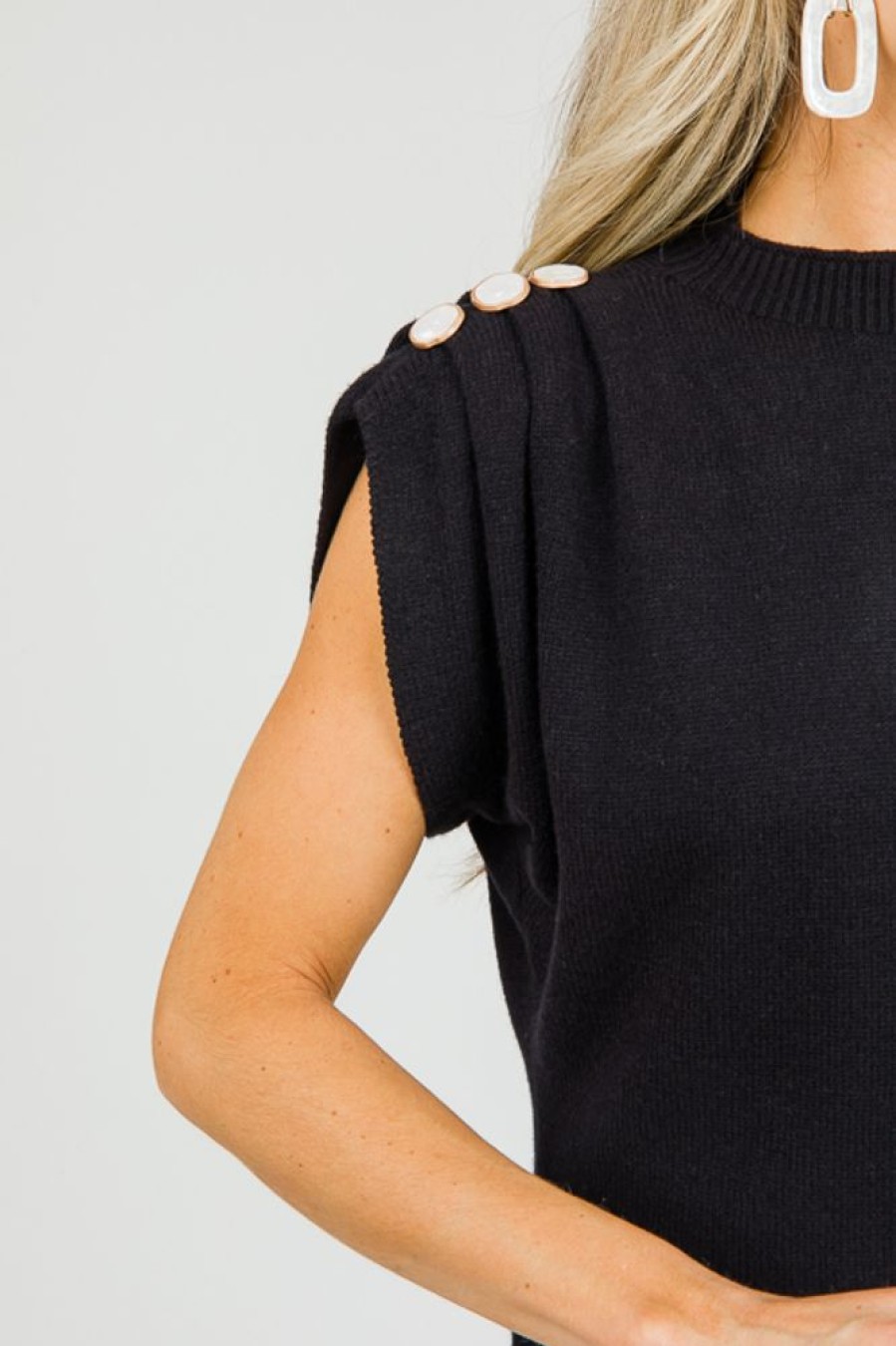 Thml Short Sleeve & Sleeveless | Button Shoulder Top, Black