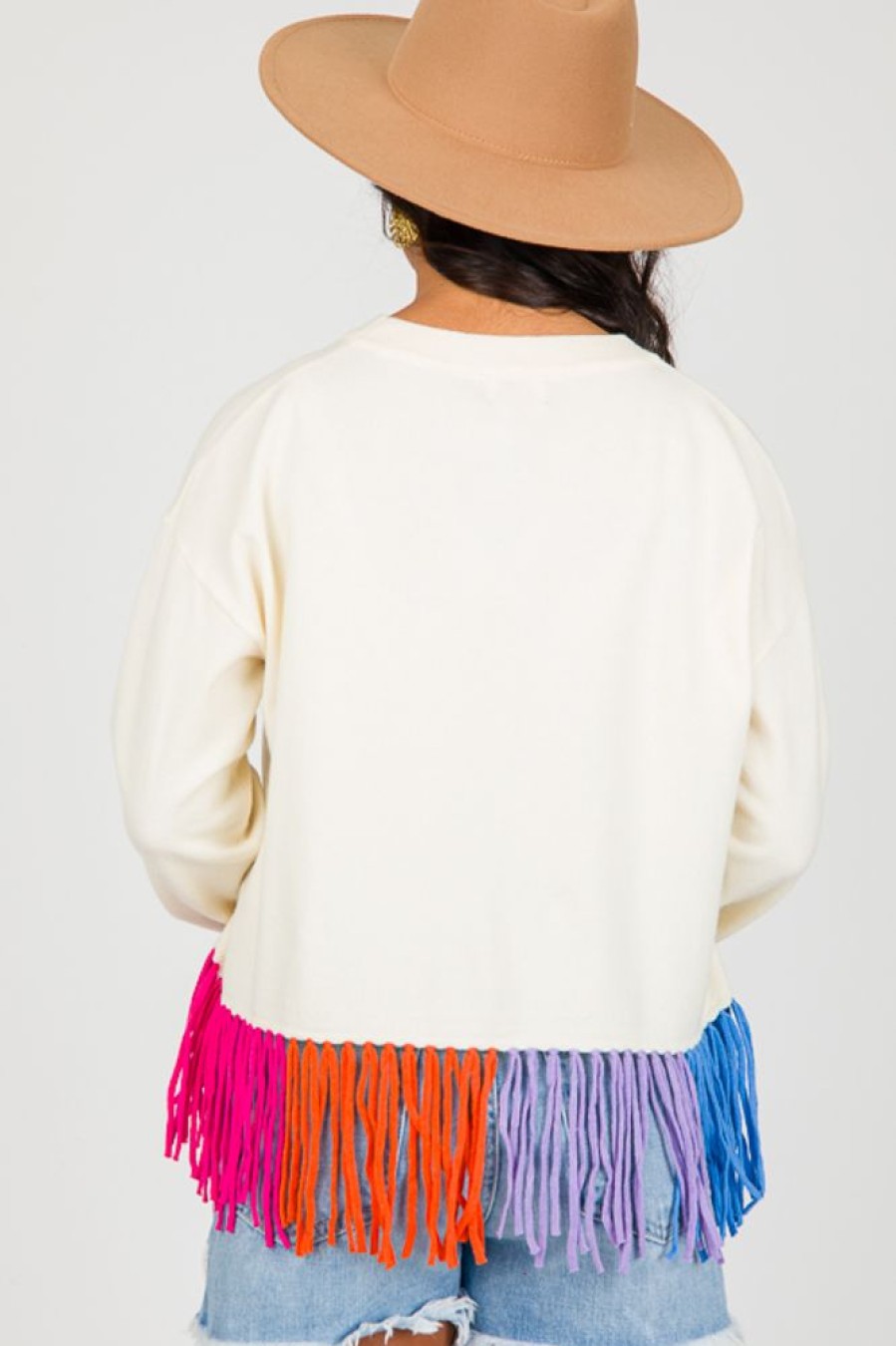 Fate by lfd 3/4 & Long Sleeve | Fringe Hem Sweater, Cream