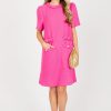 Voy Dresses W/ Sleeves | Braided Trim Tweed Shift, Pink