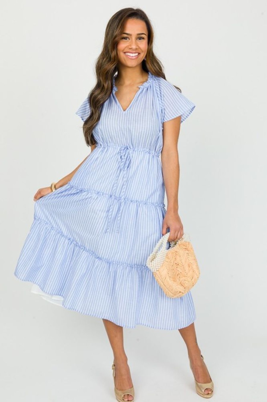 Oddi Maxi & Midi | Draw Waist Midi, Blue Stripe