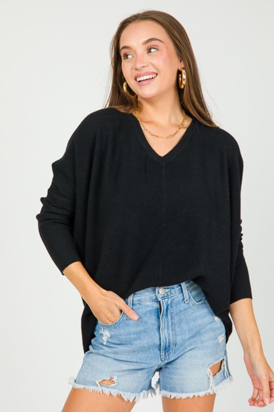 Pinch 3/4 & Long Sleeve | Anise Rib Sweater, Black