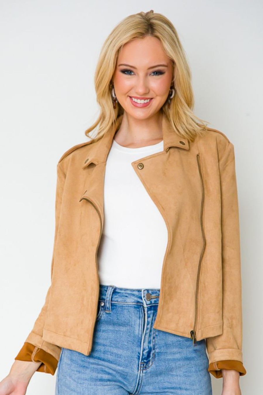 Fun 2 Fun Jackets / Coats / Vests / Blazers | Lana Suede Moto Jacket, Camel