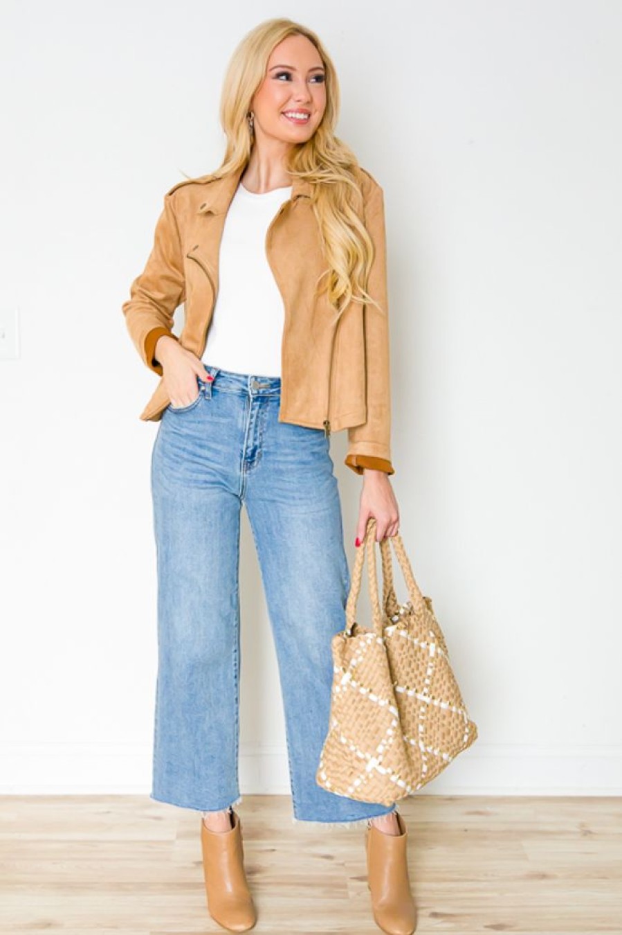 Fun 2 Fun Jackets / Coats / Vests / Blazers | Lana Suede Moto Jacket, Camel