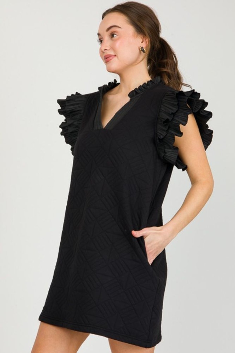 Entro Little Black Dress | Quilted Ruffle Dress, Black