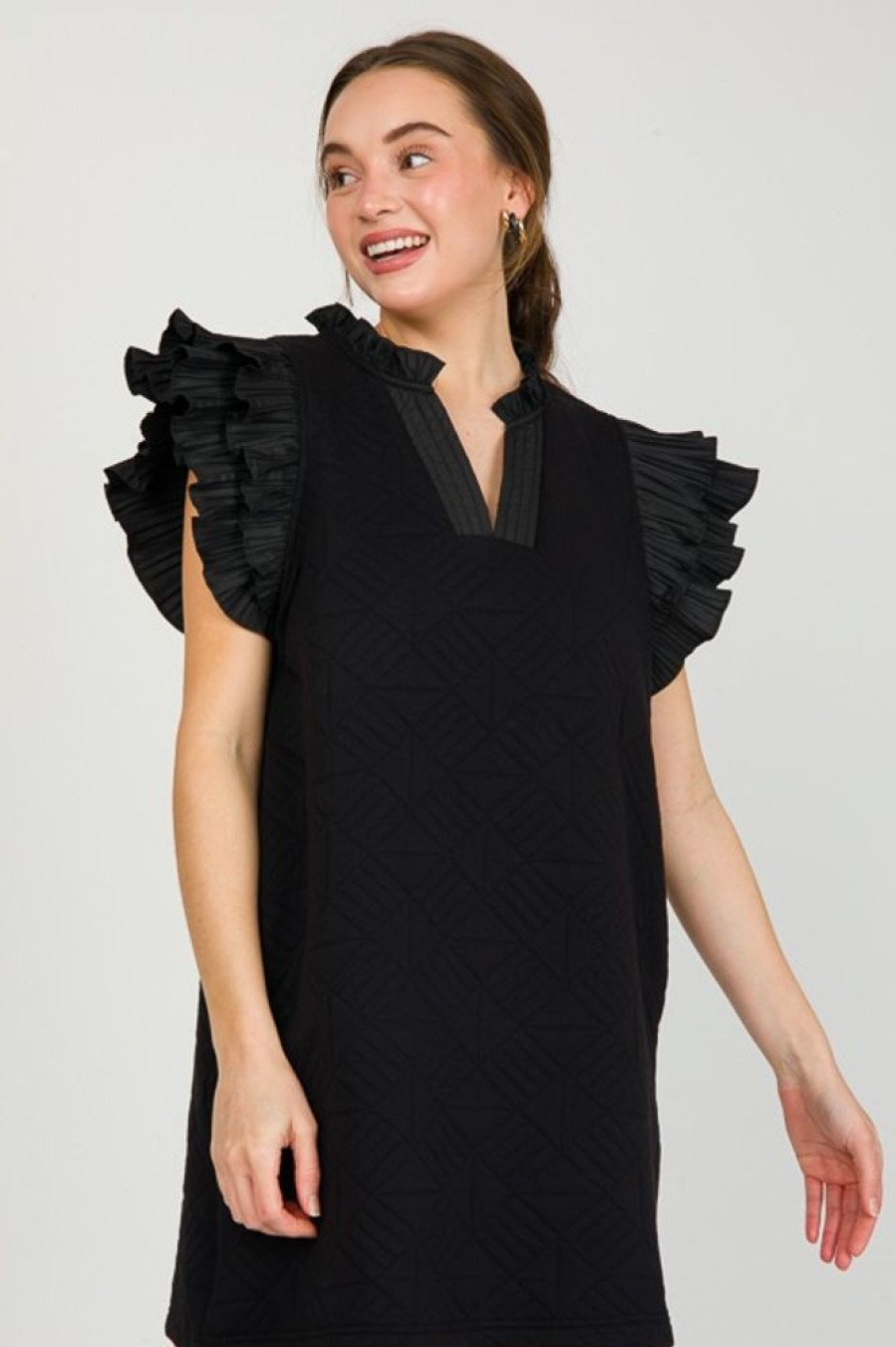 Entro Little Black Dress | Quilted Ruffle Dress, Black