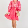 See and Be Seen Dresses W/ Sleeves | Embroidery Belted Dress, Coral